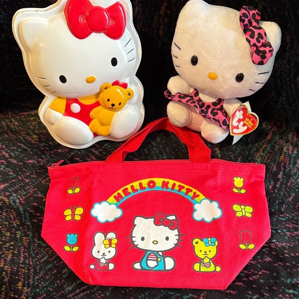 Hello Kitty Collector Bundle! Red Tote with Plush TY and Sushi kids play set